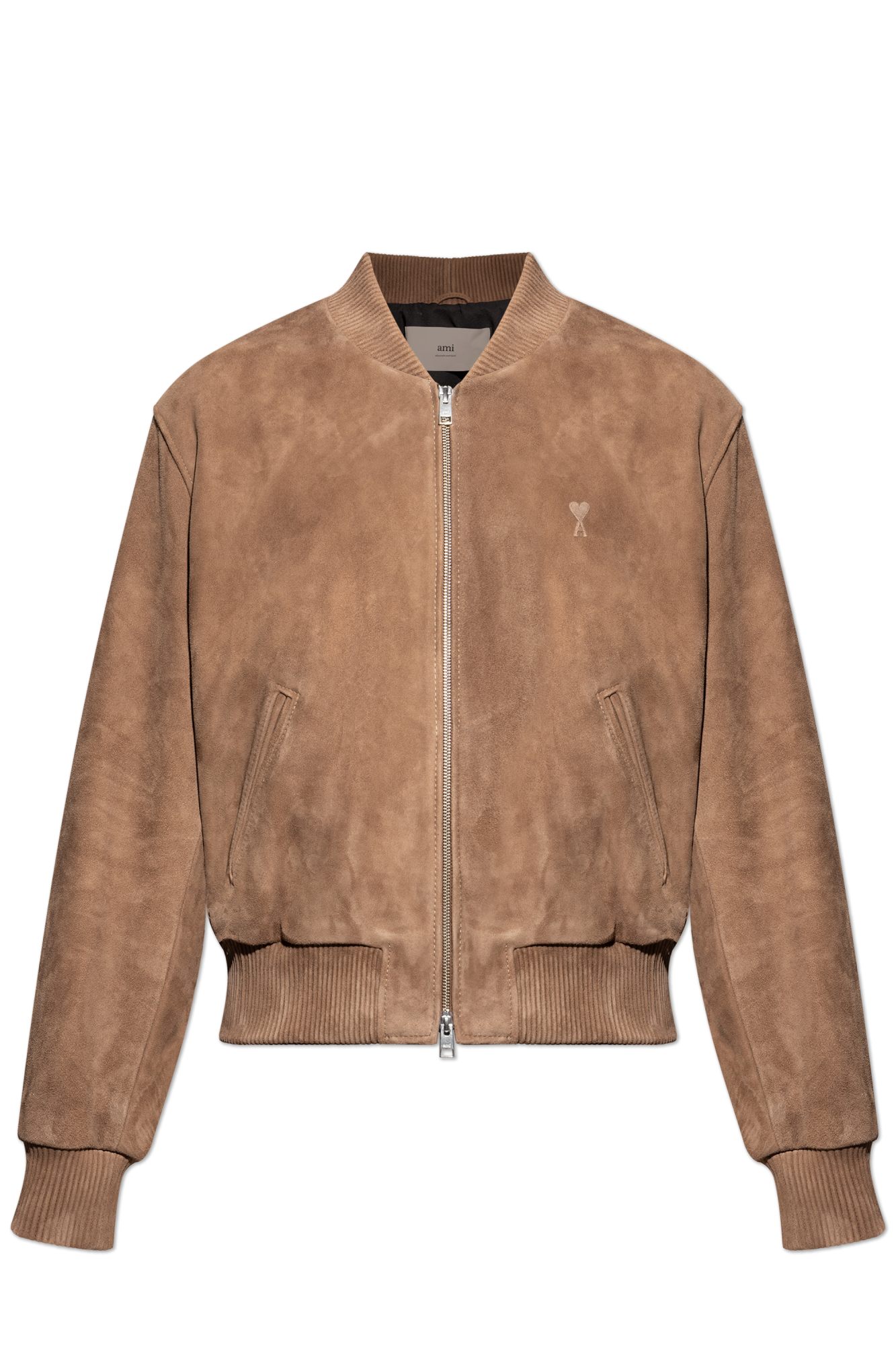 ami9622　0419 Brązowy Zamszowa kurtka z wypukłym logo Ami Alexandre